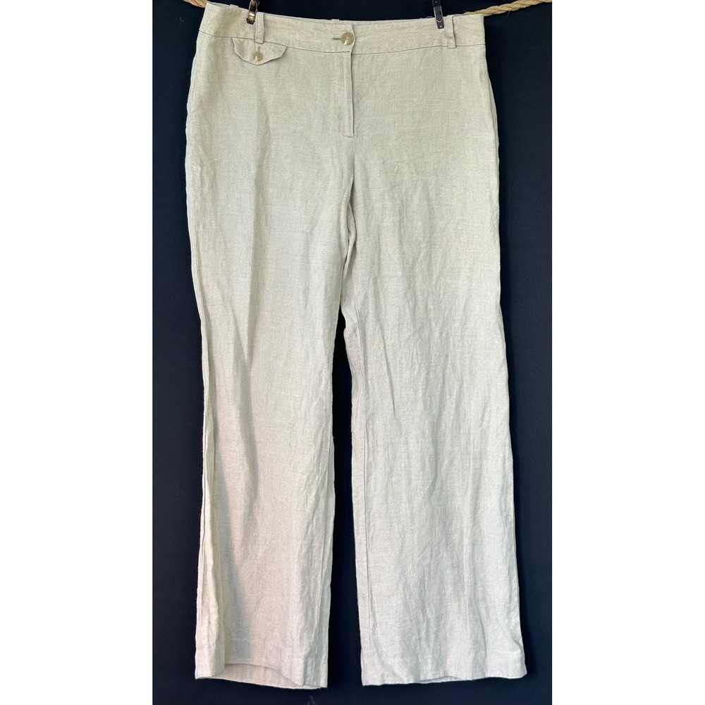 LOFT Julie Linen Blend Wide Leg Trousers Pants Womens 12 Beige Neutral Natural